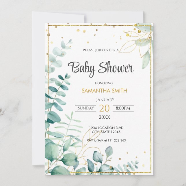 Invitation  Baby Shower Eucalyptus (Devant)