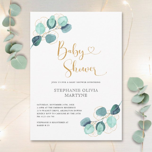 Invitation Baby shower Eucalyptus Aquarelle Botanique (Créateur téléchargé)