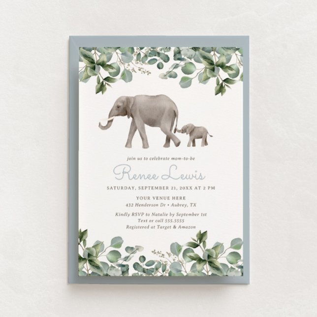 Invitation Baby shower Eucalyptus Elephant Boy (Créateur téléchargé)