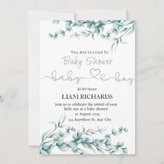 Invitation Baby shower Eucalyptus Green