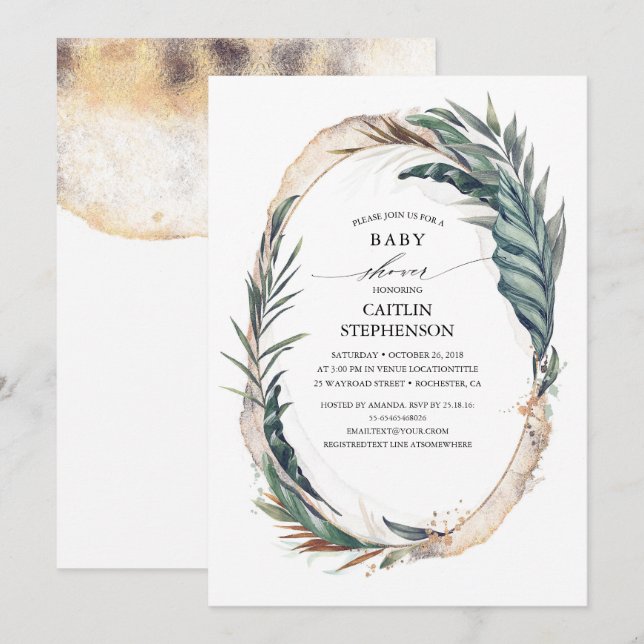 Invitation Baby shower exotique de palmettes de plage (Devant / Derrière)