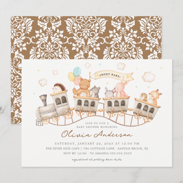 Invitation Baby shower Express Woodland (Devant / Derrière)