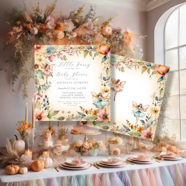 Invitation Baby shower Fairy Fall Floral Gold Girl Enchanted (Créateur téléchargé)