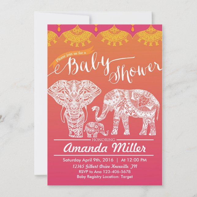 Invitation Baby shower familial - Inspiration indienne - Inde (Devant)