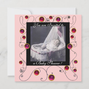 Invitation Baby shower FANCY SWIRLS MONOGRAMME, modèle photo