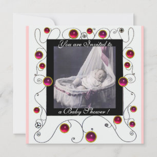Invitation Baby shower FANCY SWIRLS MONOGRAMME, modèle photo