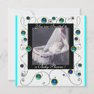 Invitation Baby shower FANCY SWIRLS MONOGRAMME, modèle photo