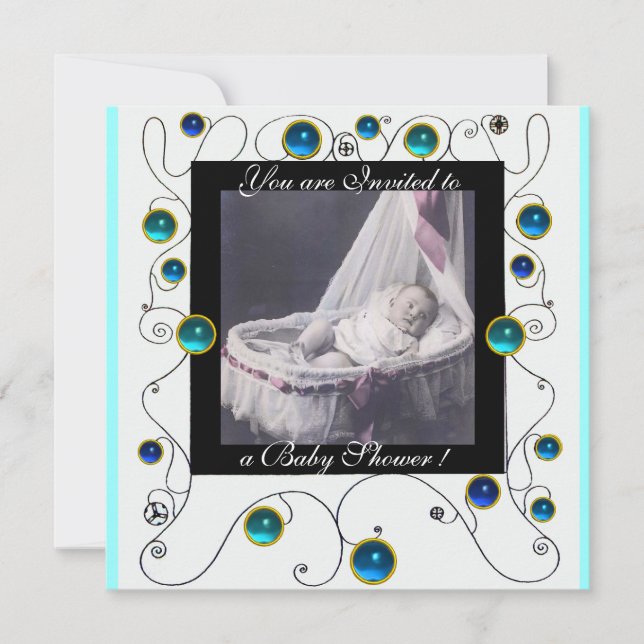 Invitation Baby shower FANCY SWIRLS MONOGRAMME, modèle photo (Devant)