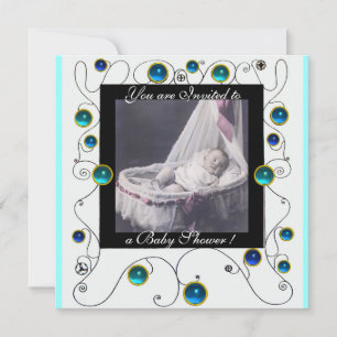 Invitation Baby shower FANCY SWIRLS MONOGRAMME, modèle photo