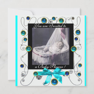 Invitation Baby shower FANCY SWIRLS MONOGRAMME, modèle photo