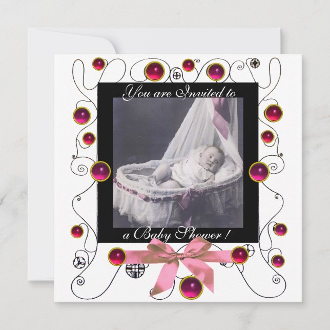 Invitation Baby shower FANCY SWIRLS MONOGRAMME, modèle photo (Devant)