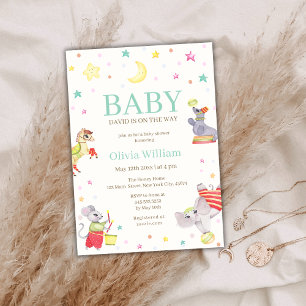 Invitation Baby shower fantaisie Cirque Canival Animaux