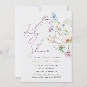Invitation Baby Shower Fantaisiste aux Fleurs Sauvages