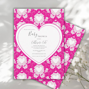 Invitation Baby Shower Fantaisiste Cœur Rose Fuchsia