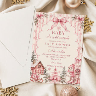 Invitation Baby Shower Fantaisiste Flocon de Neige Rose
