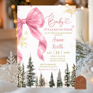 Invitation Baby Shower Fantaisiste Ruban Rose Hiver