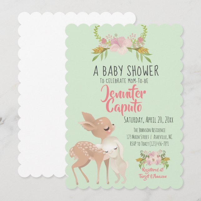 Invitation Baby shower Faun et Bunny (Devant / Derrière)