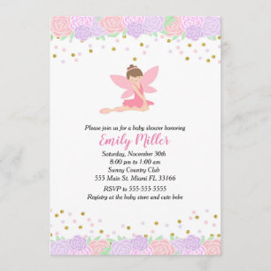 Invitation Baby shower Fée Gold Pink