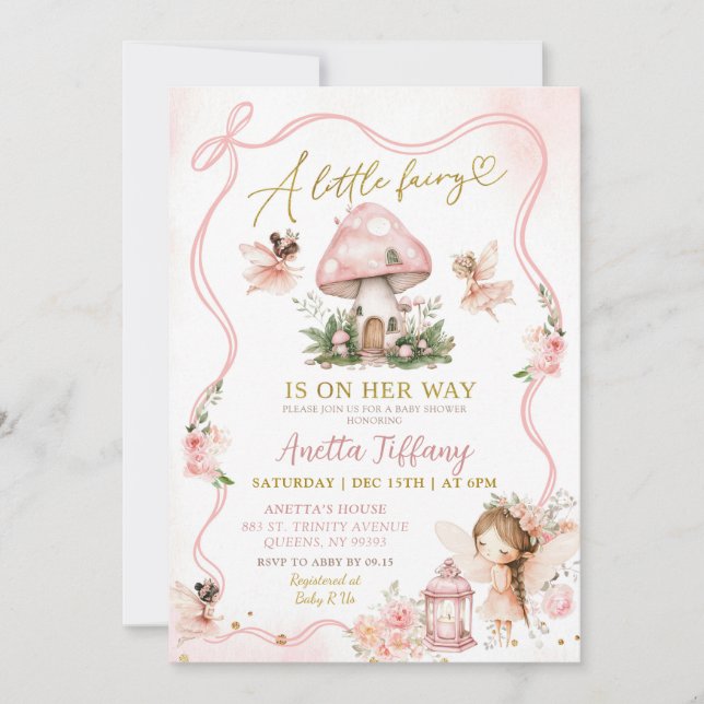Invitation Baby shower Fée Rose (Devant)