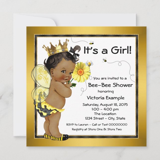 Invitation Baby shower féminin afro-américain (Devant)