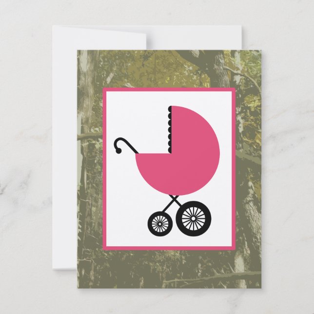 Invitation Baby shower féminin - Camo et transport rose chaud (Devant)
