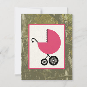 Invitation Baby shower féminin - Camo et transport rose chaud