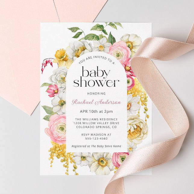 Invitation Baby shower féminin en arc floral féminin (Créateur téléchargé)