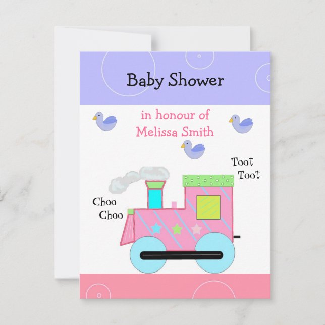 Invitation Baby shower ferroviaire de Pink Choo Choo (Devant)