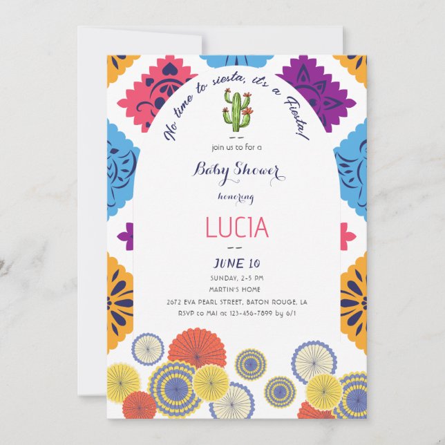 Invitation Baby shower Festif Mexicain en papier Ventilateur  (Devant)