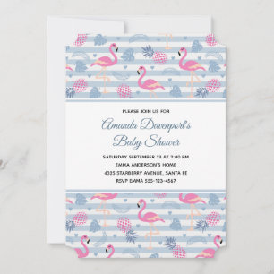 Invitation Baby Shower Fête de Naissance Motif Flamant Rose e
