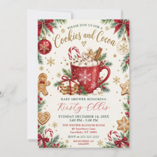 Invitation Baby Shower Fêtes de Noël Cookies et Cacao