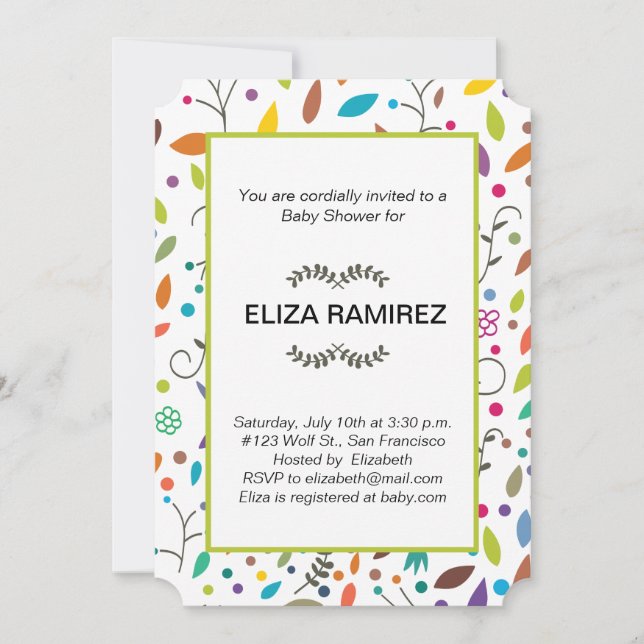 Invitation baby shower feuille à motifs (Devant)