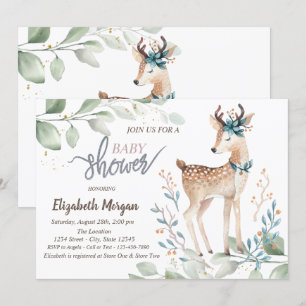 Invitation Baby shower Feuille Baby Reindeer