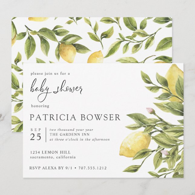 Invitation Baby shower feuille citron d'été coutume 2 (Devant / Derrière)