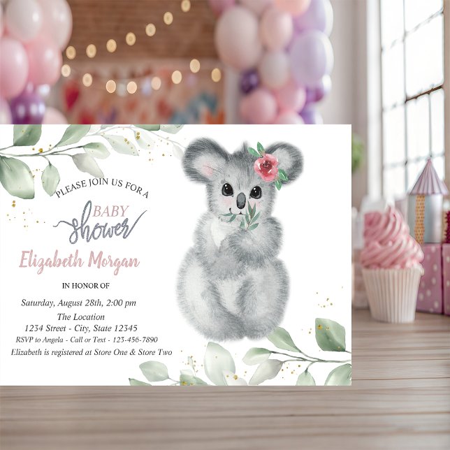 Invitation Baby shower Feuille de Cute Koala (Créateur téléchargé)