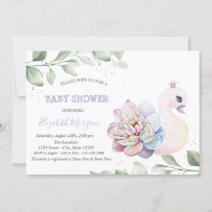 Invitation Baby shower Feuille de fleurs de cygne bébé