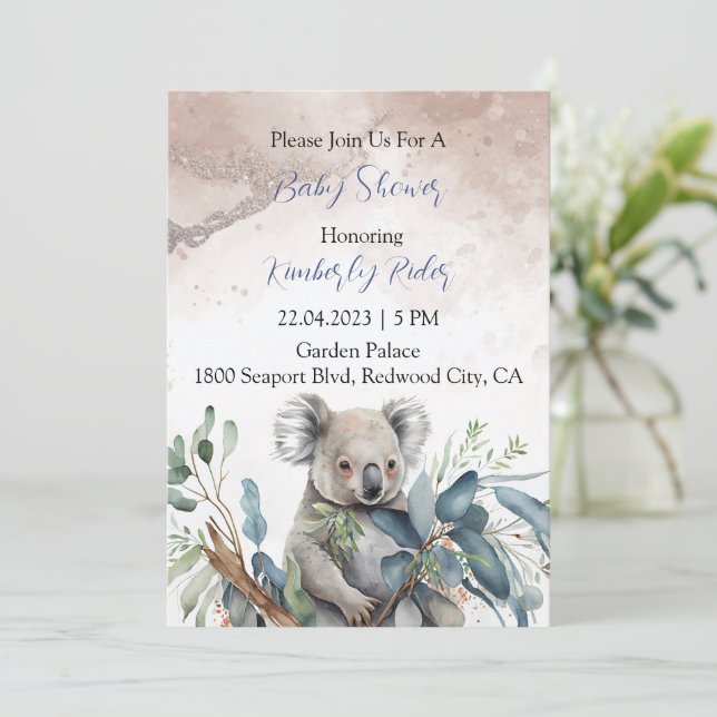 Invitation Baby shower Feuille de Koala (Debout devant)