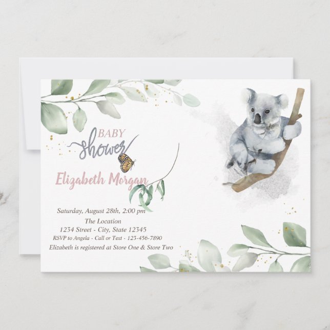 Invitation Baby shower Feuille de Koala Bear (Devant)