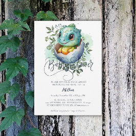 Invitation Baby shower Feuille Dinosaur Oeuf Cute Aquarelle