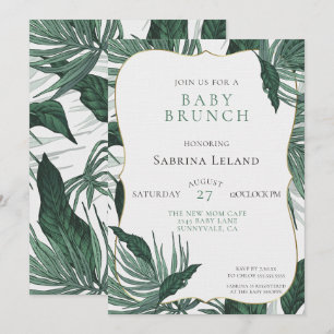 Invitation Baby shower Feuille tropical Brunch Green