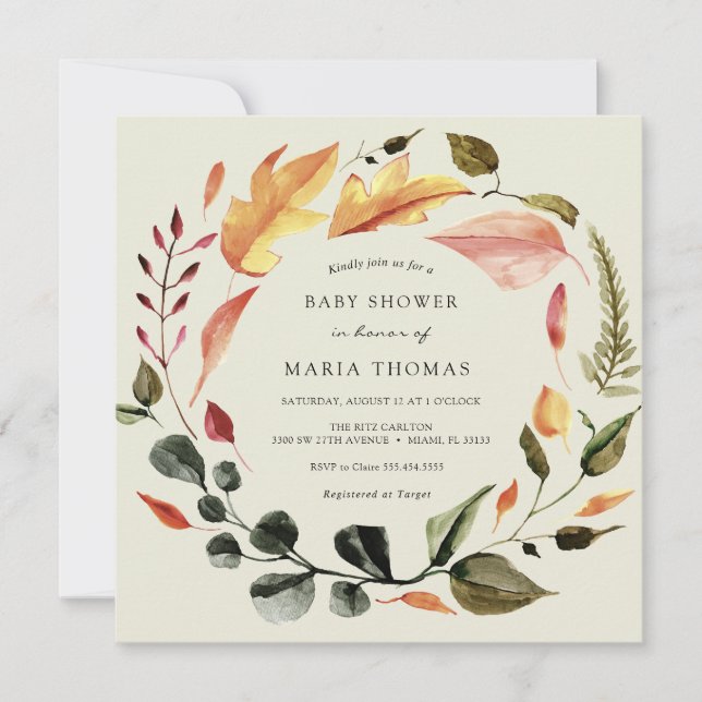 Invitation Baby shower Feuilles d'automne (Devant)