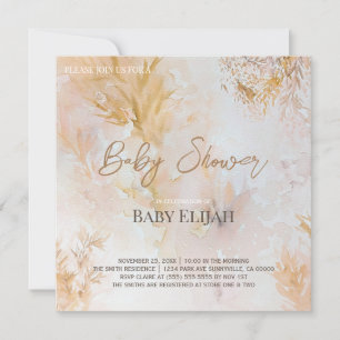 Invitation Baby Shower Feuilles Pastel Douces Aquarelle