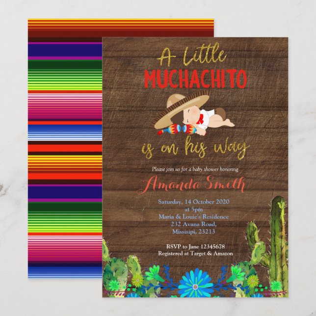 Invitation Baby shower Fiesta Baby Muchacho (Devant / Derrière)
