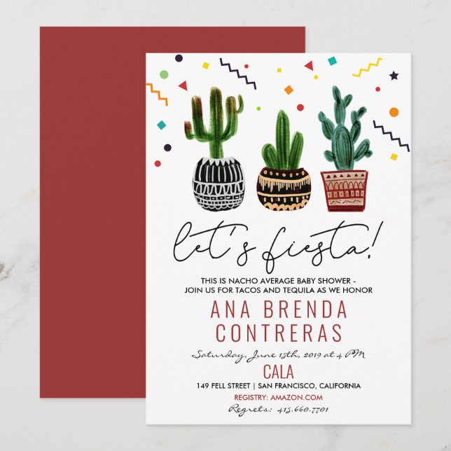 Invitation Baby shower Fiesta Cactus (Devant / Derrière)