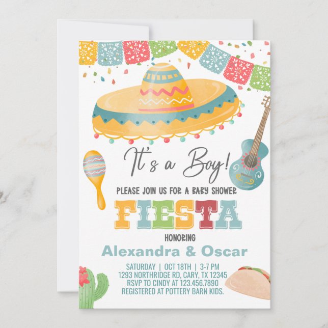 Invitation baby shower Fiesta, c'est un garçon inv (Devant)