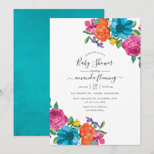 Invitation Baby shower Fiesta Floral Aquarelle