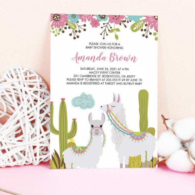 Invitation Baby shower Fiesta Llama et Cactus (Créateur téléchargé)