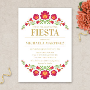 Invitation Baby shower Fiesta mexicaine, Flore rou