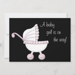 Invitation Baby shower fille à poussette rose