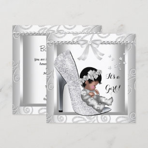 Invitation Baby Shower Fille Afro-Américaine Chaussure Grise